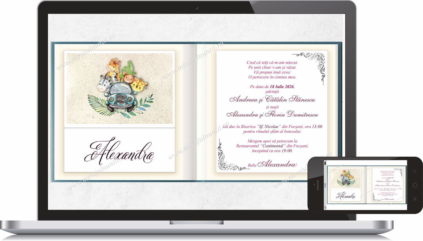 Invitatie BOTEZ Digitala - cod 7600 - MirajulNuntii.ro